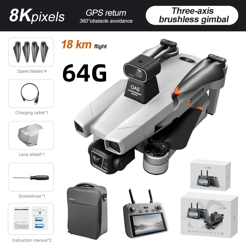 

AE86 Max GPS Drone 8K Professional HD Dual Camera 5KM Photography 5G Brushless FPV Foldable Large Screen RC Quadcopter