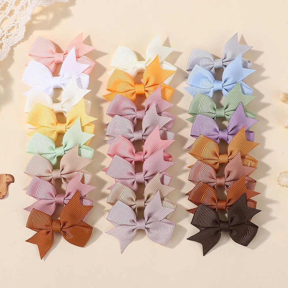 

24pcs/set Baby Girls Solid Bow Hair Clips Cute Mini Grosgrain Ribbon Bowont Hairpins Ponytail Barrette Headwear Hair Accesories