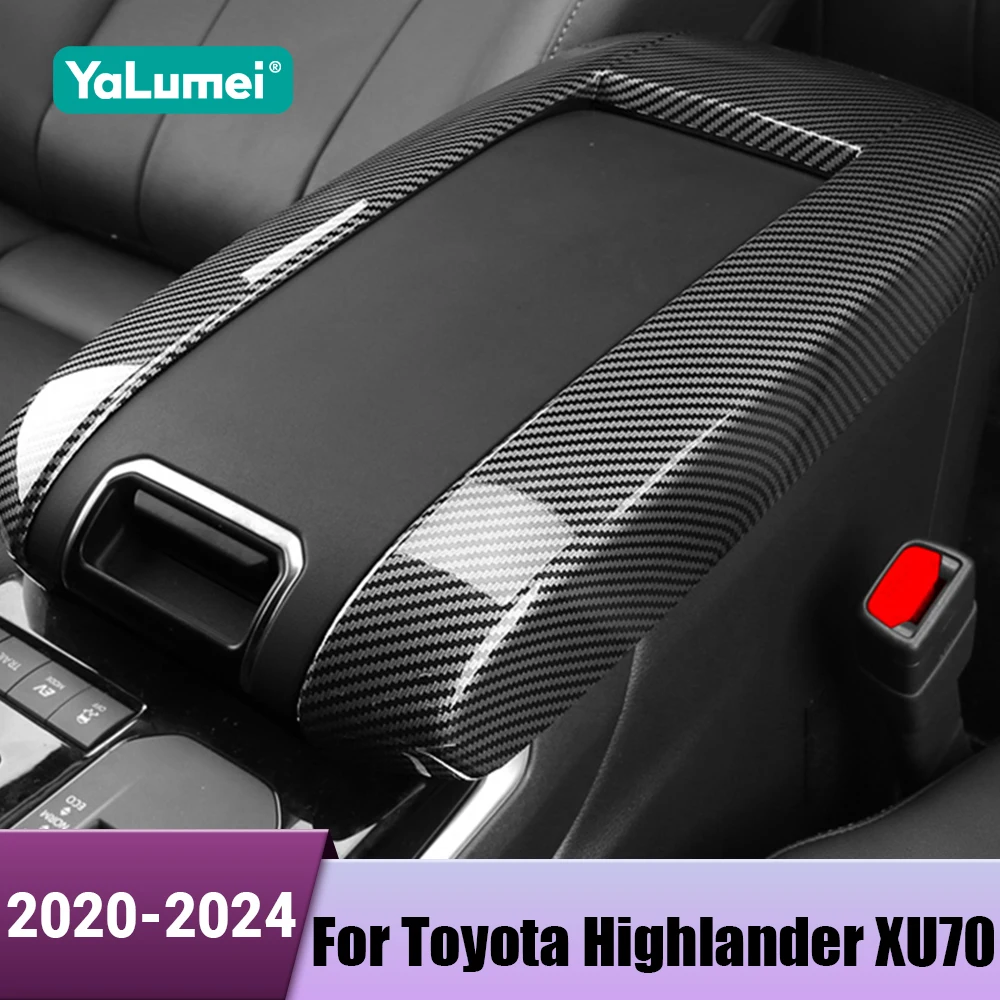 

ABS углеродное волокно, центральный подлокотник автомобиля, ящик для хранения, накладки для Toyota Highlander XU70 Kluger 2020 2021 2022 2023 2024, гибридный