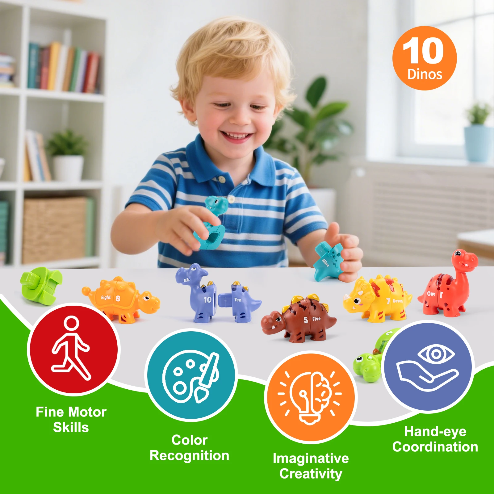 Gioco di abbinamento di dinosauri Giocattolo Numero e lettera abbinata Ordinamento dei colori Abilità motoria fine Giocattolo sensoriale Montessori Per i più piccoli per i regali dei bambini