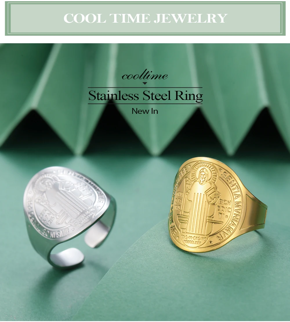 COOLTIME Saint Benedict Medaille Herren Ring Edelstahl Sentia Katholisches Medaillon Fingerring Amulett Schmuck Geschenk – Detail 1