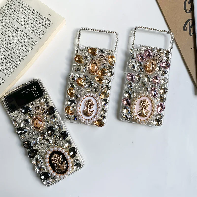 Luxury Rhinestone Clear Hard Phone Case for Samsung Galaxy Z Flip 6 5 4 3, Bling Diamond Back Cover for Women Girls