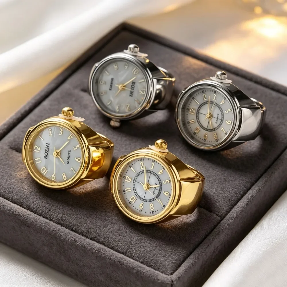 Vintage Punk Ring Watch, Mini Elastic Strap Alloy Roman Numerals Quartz Finger Watch, Couple Jewelry for Women & Men
