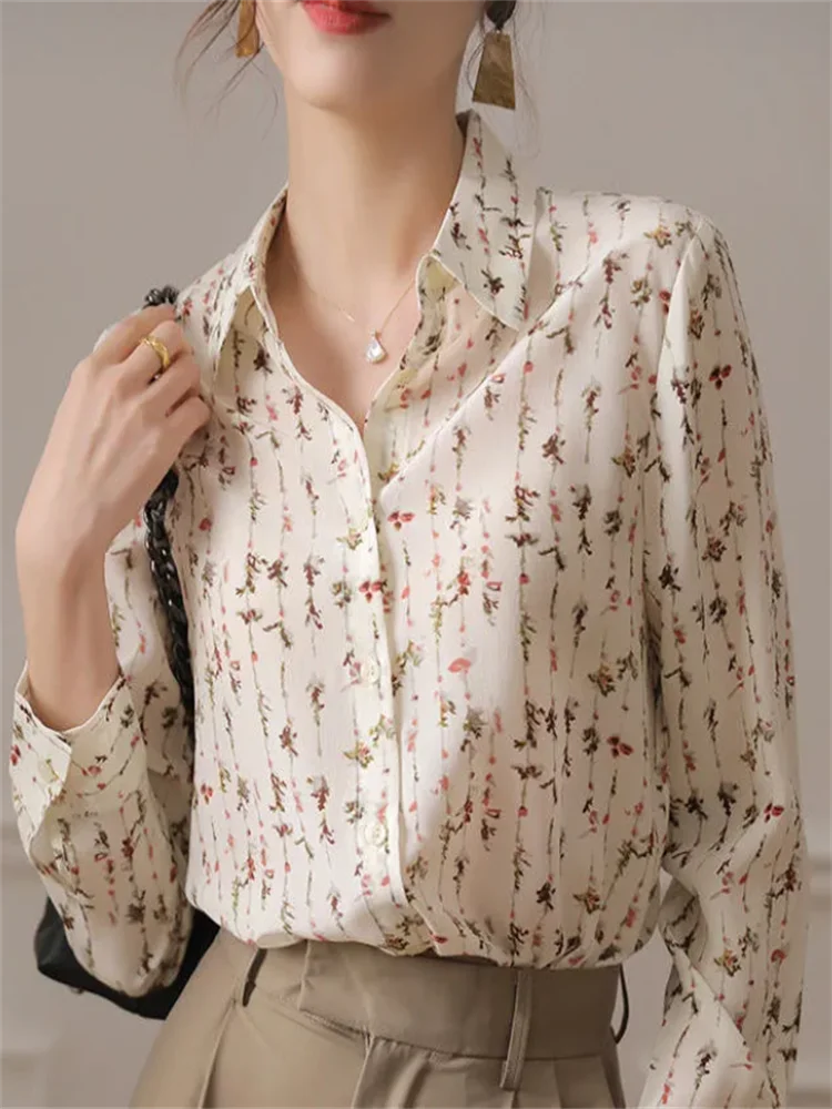 Camicetta con stampa floreale camicia da donna temperamento camicia da donna Cardigan con risvolto camicette abbottonate larghe da donna camicette