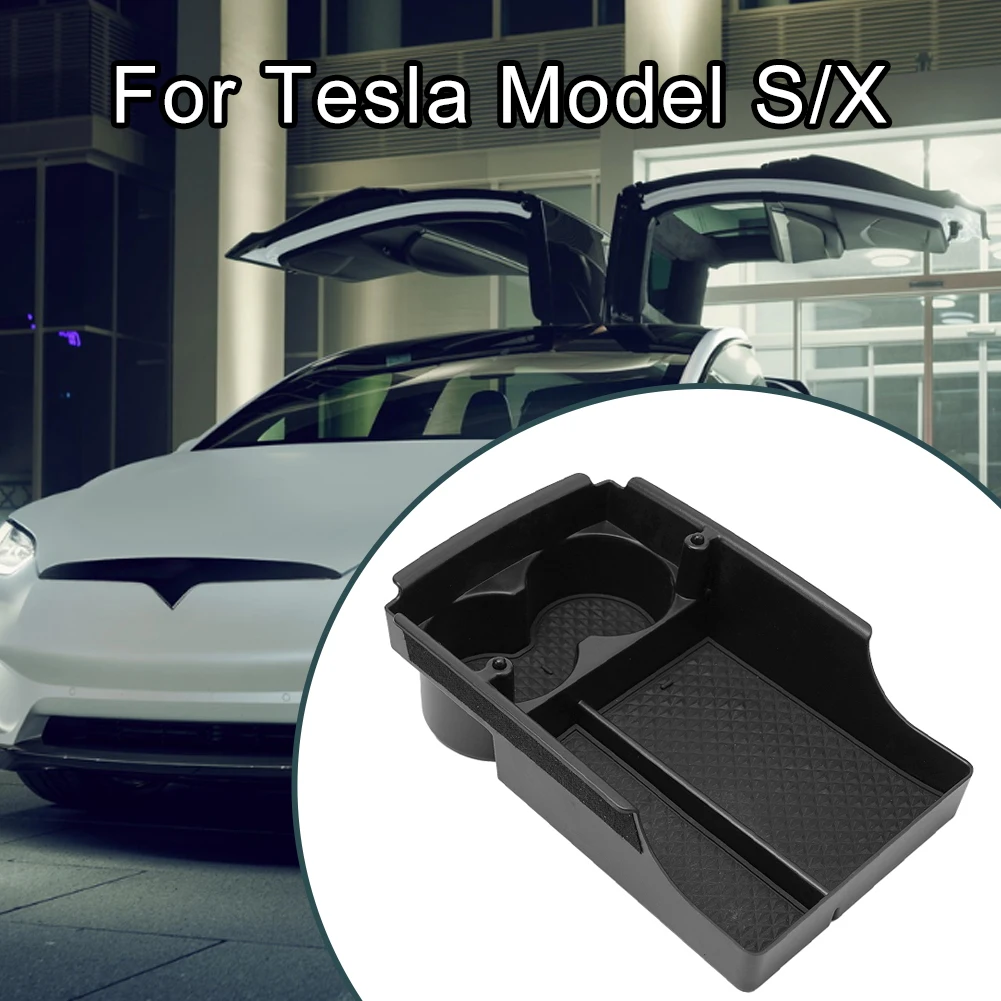 Multi functional Center Console Storage Box Cup Holder for Tesla Model SX Black Color High Temperature Resistant ABS Material