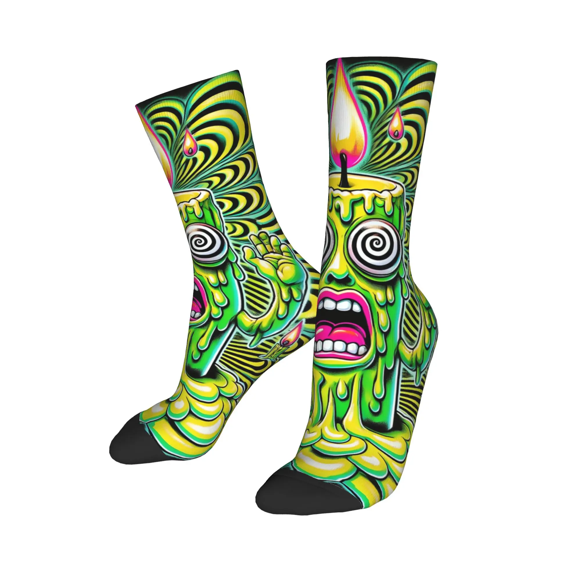 Hip-Hop Retro Grüne Psychedelische Monster-Socken Harajuku Socken für Männer Weiche Socken Herbst Klettersocken Antibakterielle Socken Geschenk
