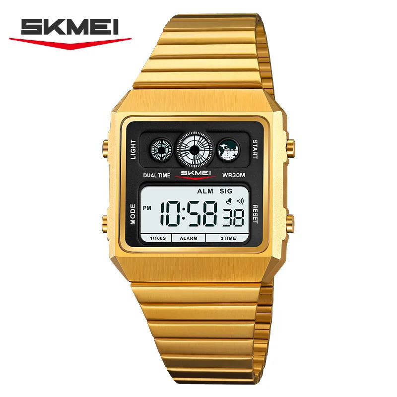 SKMEI 2450 Conto alla rovescia Cronometro Hombre Orologio settimanale Orologio da polso con retroilluminazione Orologio da uomo d'affari digitale semplice quadrato in metallo per uomo