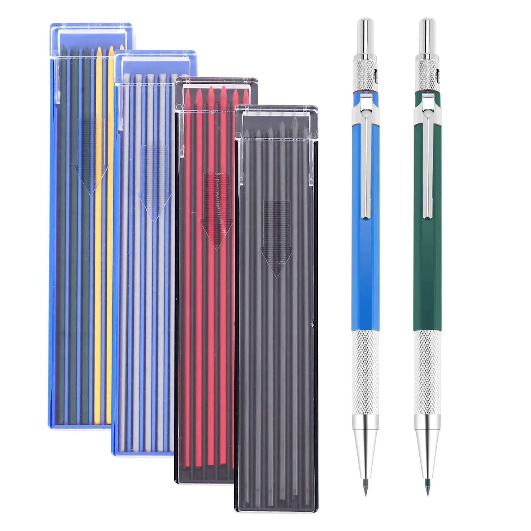ABLL-2 Pcs Mechanical Pencils Metal Welding Marker With 48 PCS Round Refills For Tube Pipe Fitter Welder
