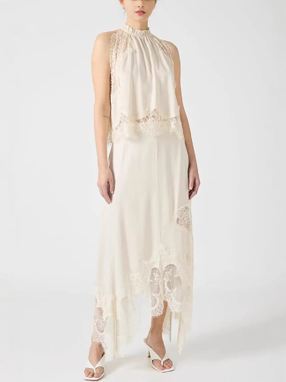 Élégant col rond dentelle sans manches haut court jupe nouveau deux pièces ensemble femmes tenues fête Y2K Streetwear été vêtements décontractés