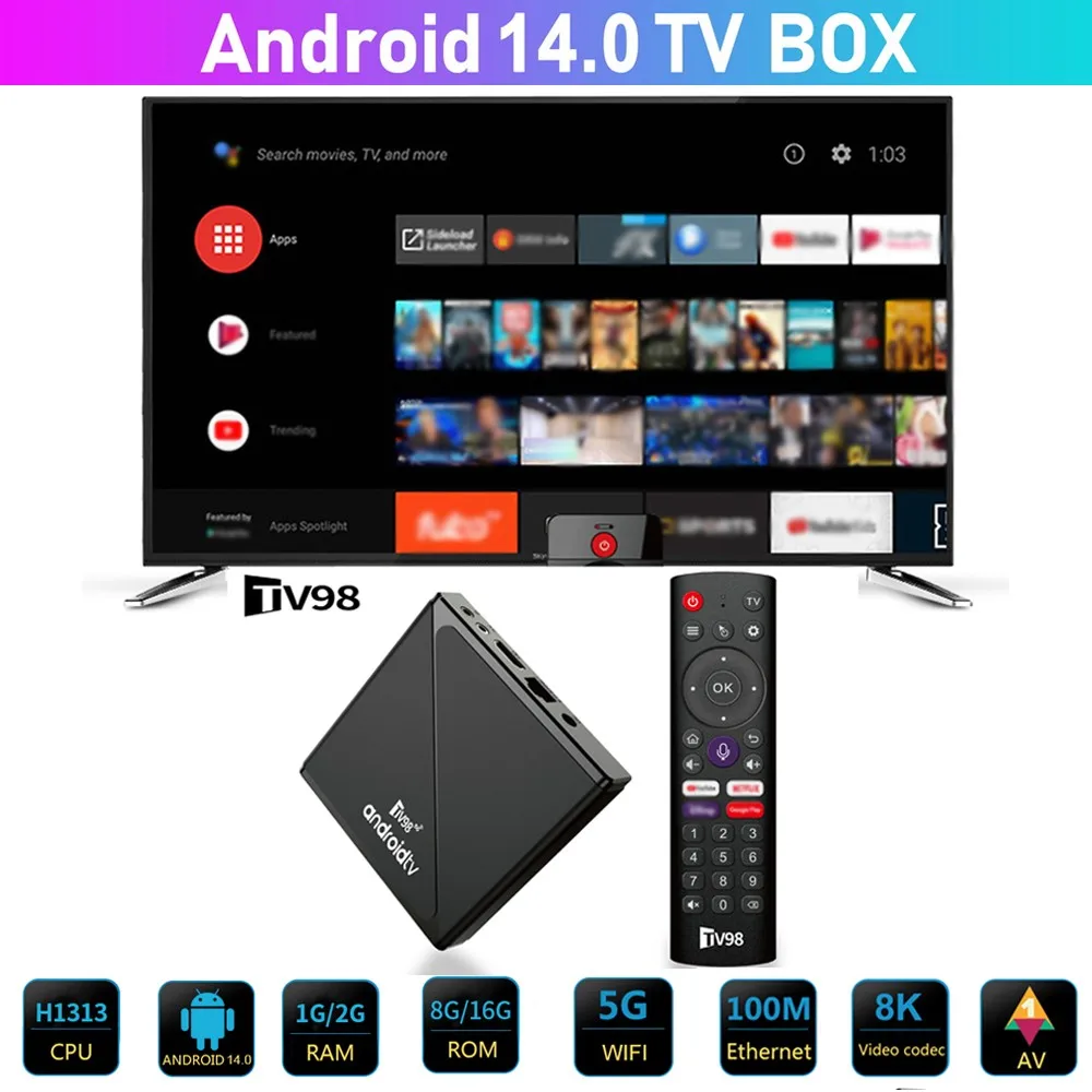 ATV PRO 2.4G 5G Dual WiFi BT5.0 Android 14 2G 16G Smart TV Box Allwinner H313 Quad Core Video Set Top TV Box HD 8K 4K