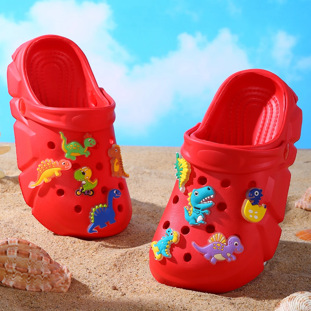 Atmungsaktive Freizeit-Clogs für Jungen mit leuchtender Cartoon-Dinosaurier-Dekoration, leichte Clogs für Dusche, Strand und Pool 3057 – Detail 31
