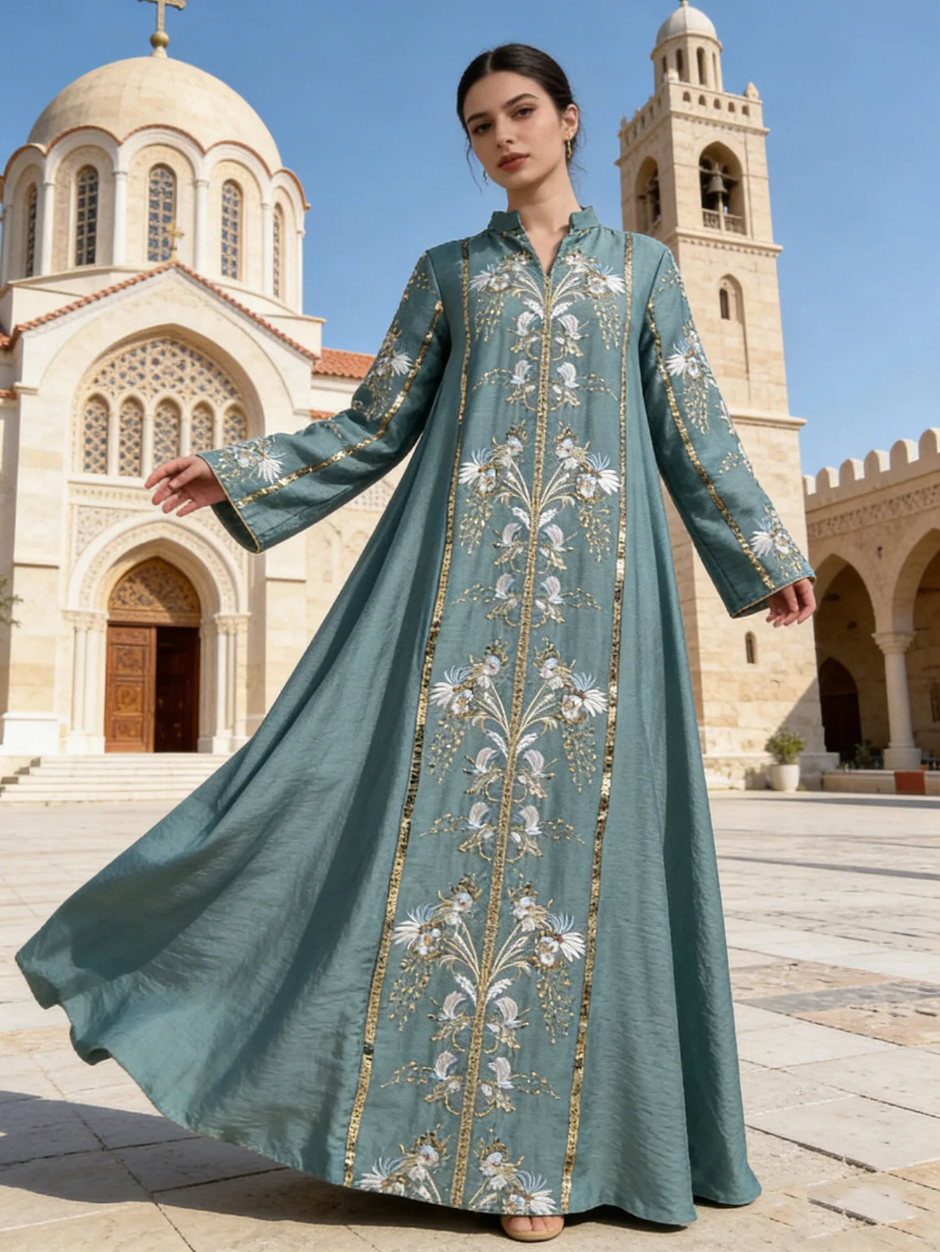 

Элегантное мусульманское платье-абайя для женщин, кафтан, джалабия, длинное платье для праздника Ид, Дубай, Рамадан, Марокко, 2026