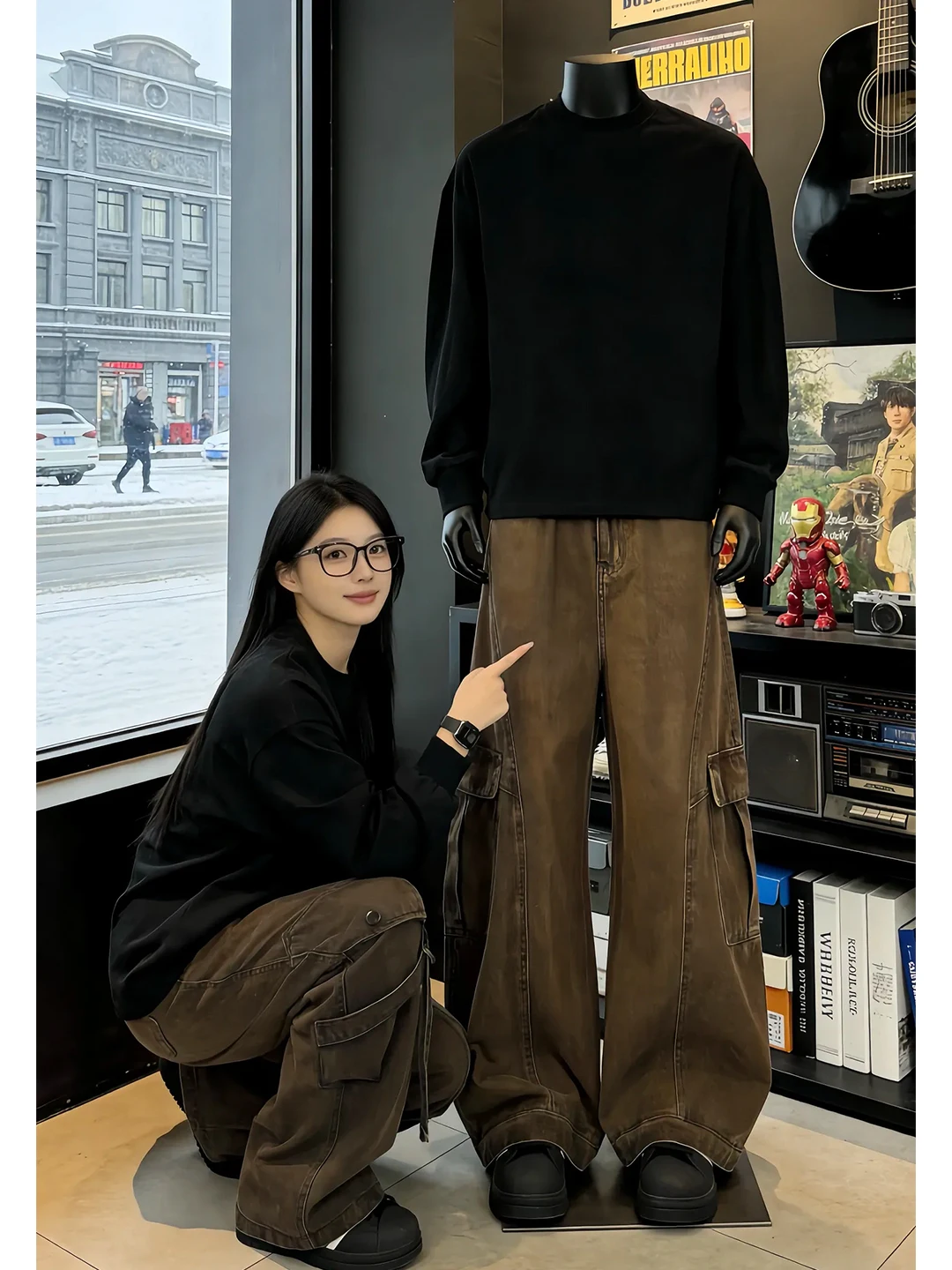 

Men's Winter Wide Leg Jeans Straight Cut Trousers with Big kets Workwear Sle American Vibe mid Waist Zipper Fly Denim