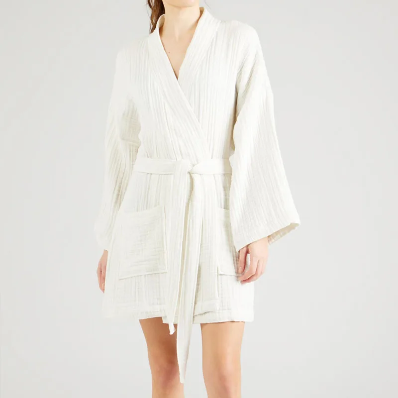 

European and American Four Seasons Bathrobe Men and Women SimpleVCollar Absorbent Couple Nightgown