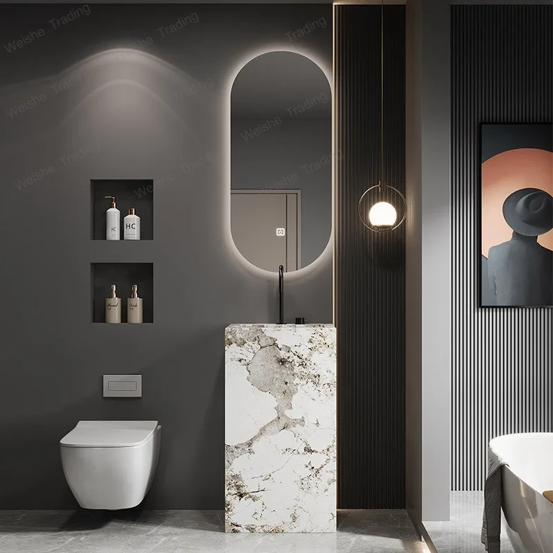 Rock slab integrated basin, bathroom cabinet combined floor-to-ceiling wash basin, face basin
