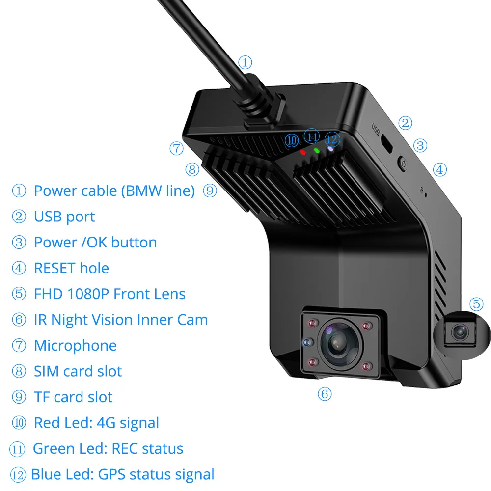 4G Driving Recorder Front and Rear Dual Lens Fleet Management Remote Real-time Monitoring Mobile Phone Early Warning Check Track