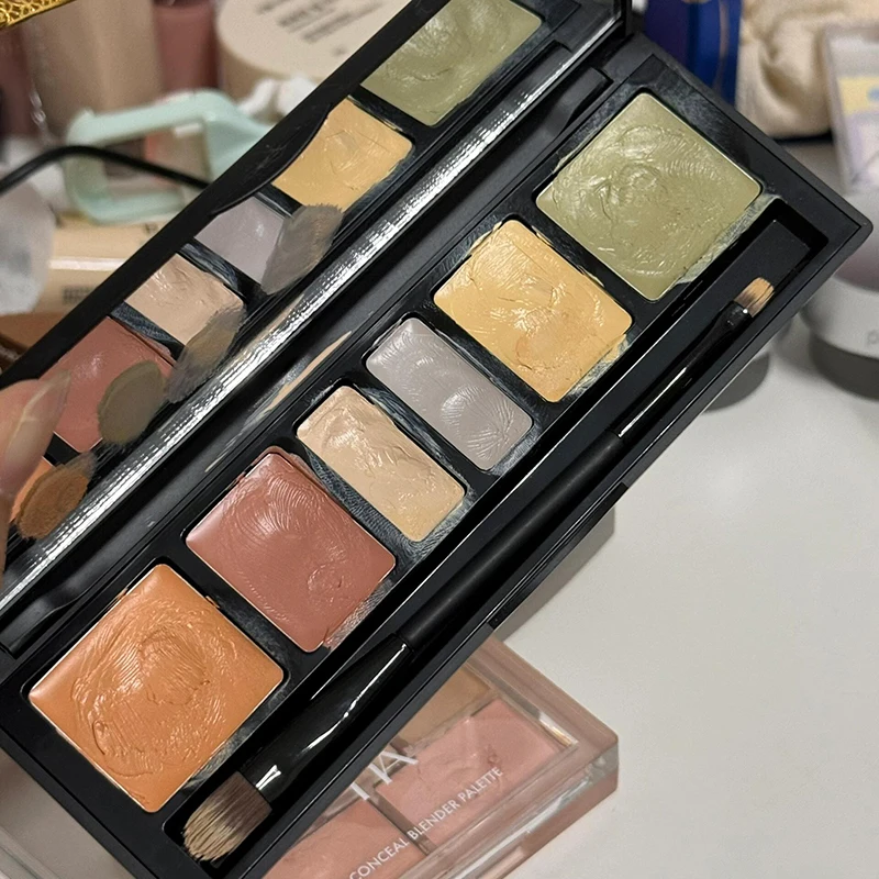 6 色補正コンシーラーパレット、ブラシ付き、フルカバレッジクリーム輪郭メイクアップ、長持ちするタトゥーコンシーラーファンデーション