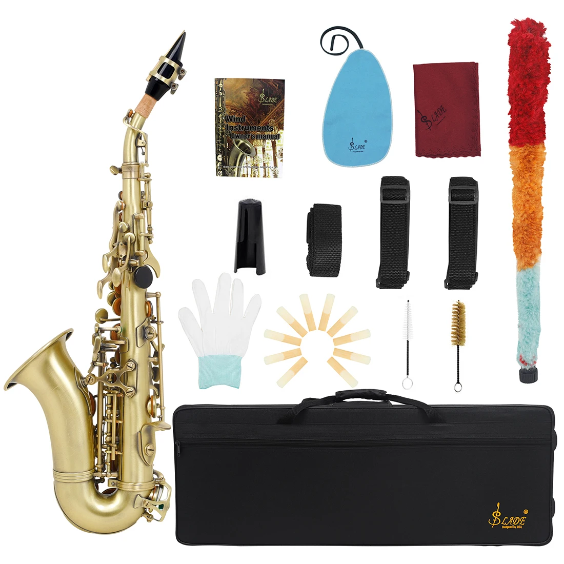 

SLADE Soprano Saxophone Set Bb B Flat Sax Professional Saxfone Woodwind Instrument With Case Mouthpiece Cloth Accessories