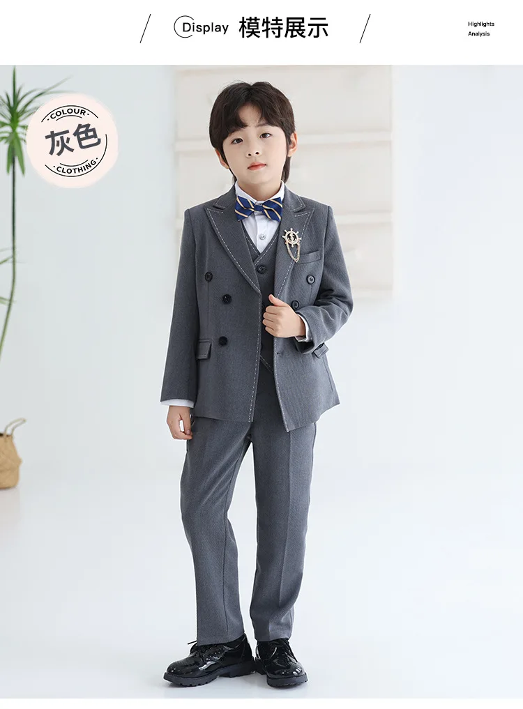 Kinderanzug-Set, Britischer Stil Blumenmädchen-Kleid für Einjährige, Jungen-Kostüm für Reden, Klavier, Laufsteg-Performance A5047 – Detail 7