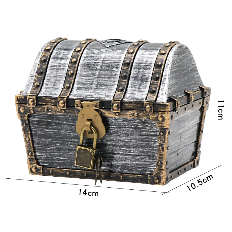 1Pc Retro Treasure Box with Lock Toys for Party Favors Props Decoration Cosplay Pirate Favors Jewelry Box Storage Organizer