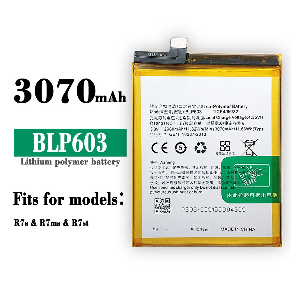 100% New Battery For OPPO BLP603 R7s R7ms R7st 3070mAh High Quality Replacement