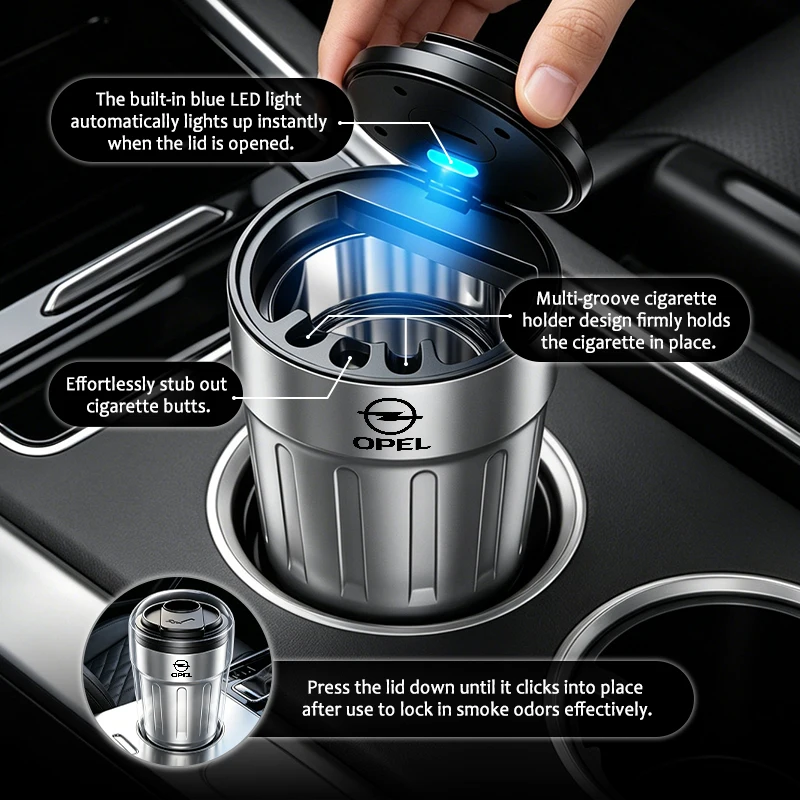 For Opel Car Ashtray One Touch Open Portable Ashtray Cup Auto Interiors Insignia Astra G J F K Vectra C H Corsa C B D Omega view 3