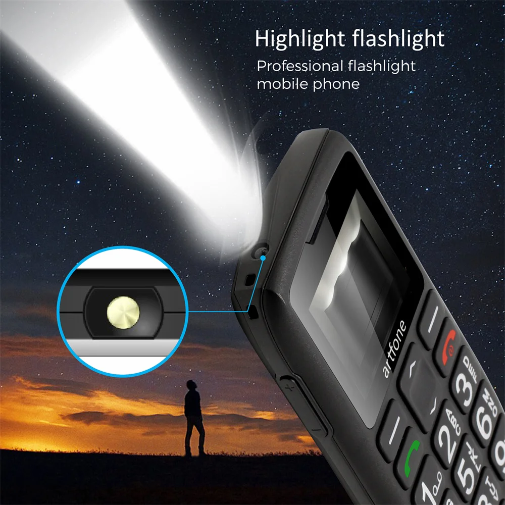 LTE 4G Senior Mobile Phone Artfone C1+ With Charging Dock Big Keypad For Elderly Single Sim One Key SOS FM 1400mAh Bar CellPhone