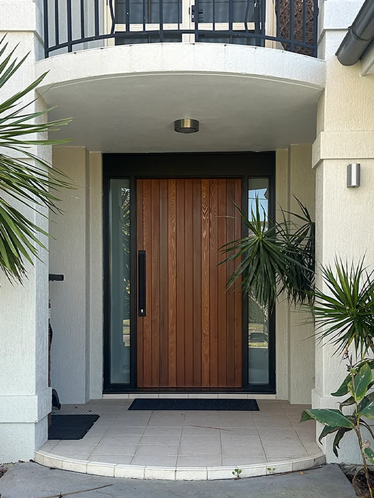 Custom 2026 New Wood Grain Style Entrance Door Parent-Child Security Door With Antique Glass Cast Aluminum Door