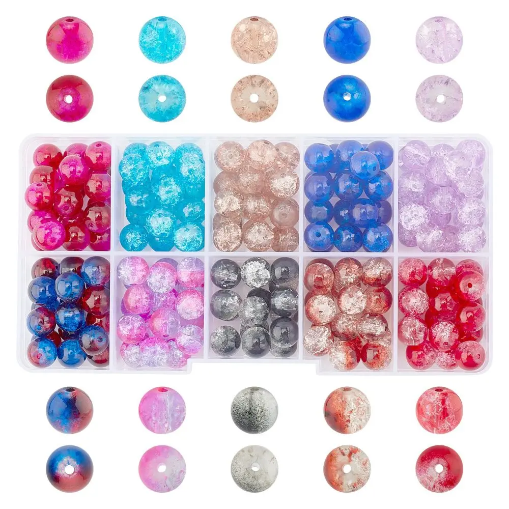 1 Box Round Transparent Crackle Glass Beads Mixed Color 8mm Hole: 1.3~1.6mm about 200~205pcs/box