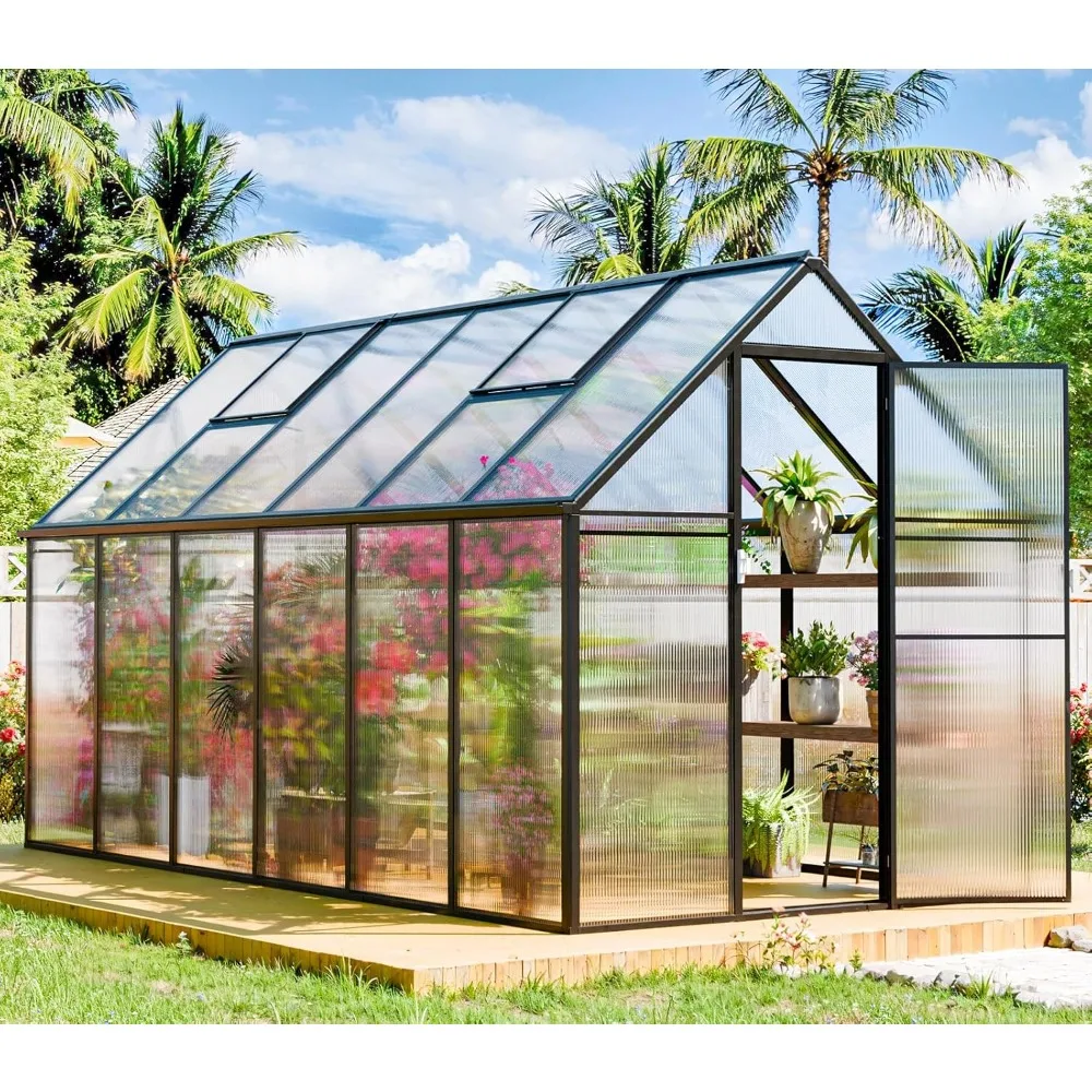 

Polycarbonate Greenhouse Kit,12x6x6 FT Outsides Green House with Windows Door for Backyard Garden, Outside Walk in Greenhouses