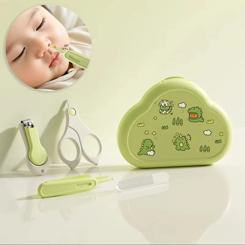 4Pcs/Set Newborn Nail Clipper with Dinosaur Storage Box Infant Safety Nail Scissors Nail File Nail Pliers Kits Baby Nail Care