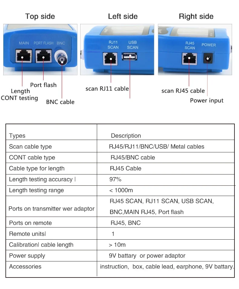 Noyafa NF-308 Ethernet-Kabeltester RJ45 RJ11 Leitungstester Kontinuitätstest Line Tracker Netzwerk LAN Kabellängenmesswerkzeug – Detail 15