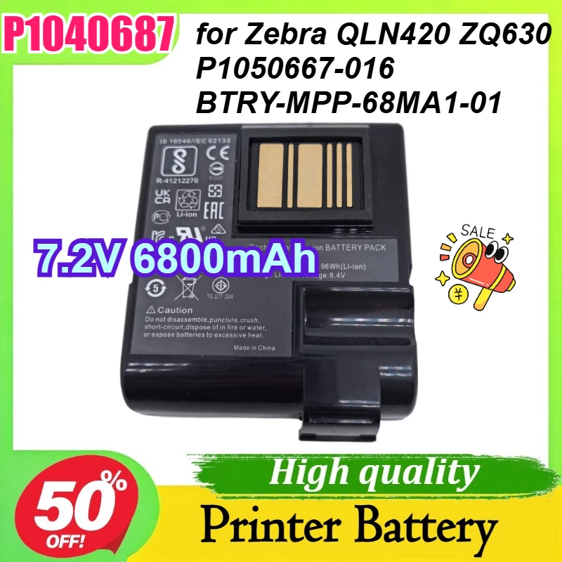 P1040687 7.2V 6800mAh for Zebra QLN420 ZQ630 P1050667-016 BTRY-MPP-68MA1-01 Portable Printer Battery