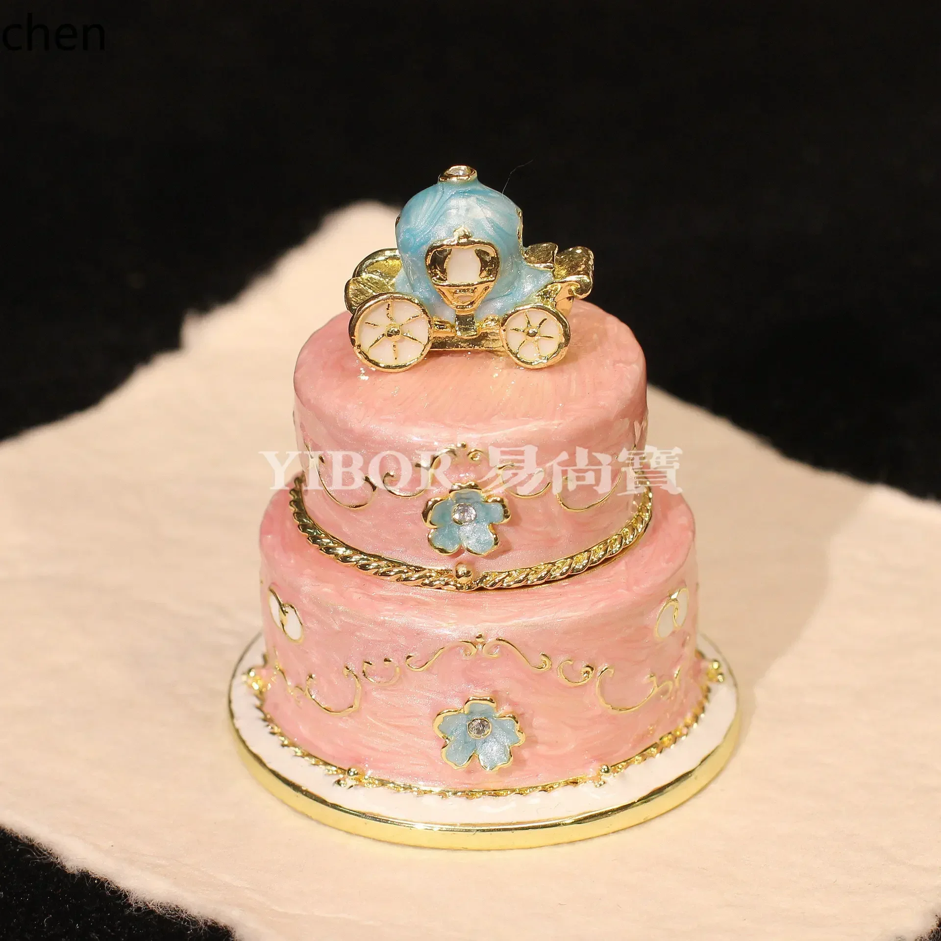 DSA  Metal Enamel Jewelry Box Double-Layer Cake Ornament Birthday Gift Wedding Present Niche Cultural and Creative Craft