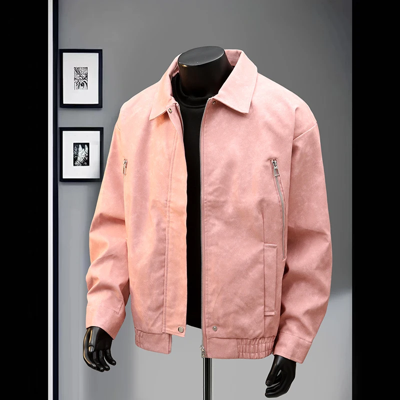 

Новая кожаная куртка в стиле ретро (Гонконг), с прочной молнией, нишевая кожаная куртка с отложным воротником, кожаный пиджак