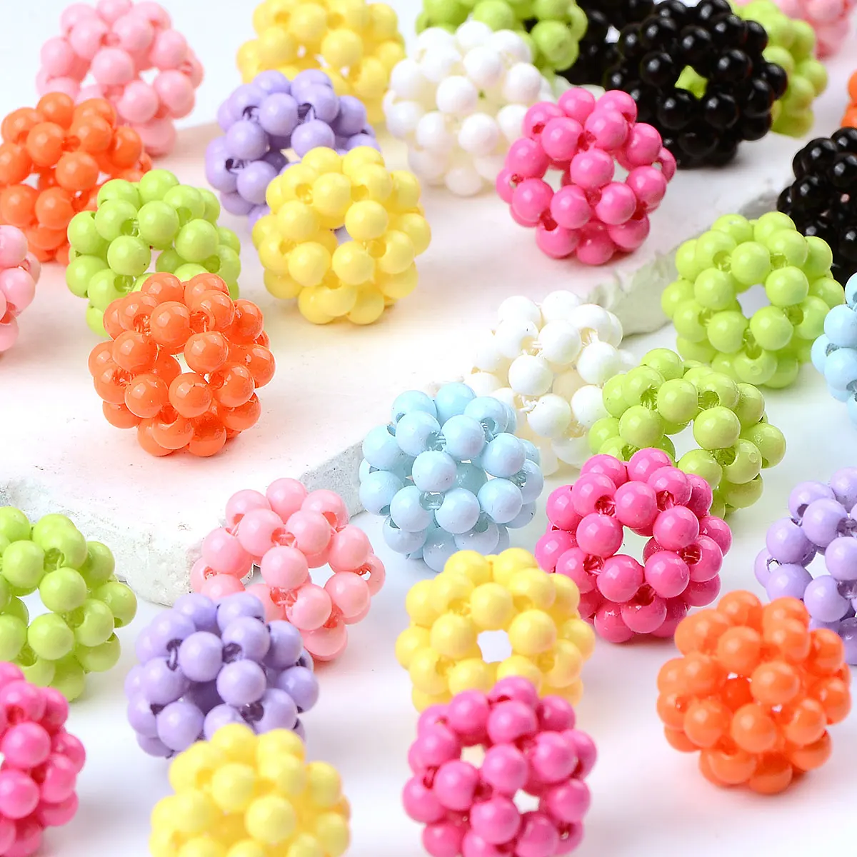 8pcs 1.5cm Random Color Mix Ball Shape Acrylic Beads Hand-Strung Rice Beads Acrylic Beads For Jewelry Making Diy Accessories