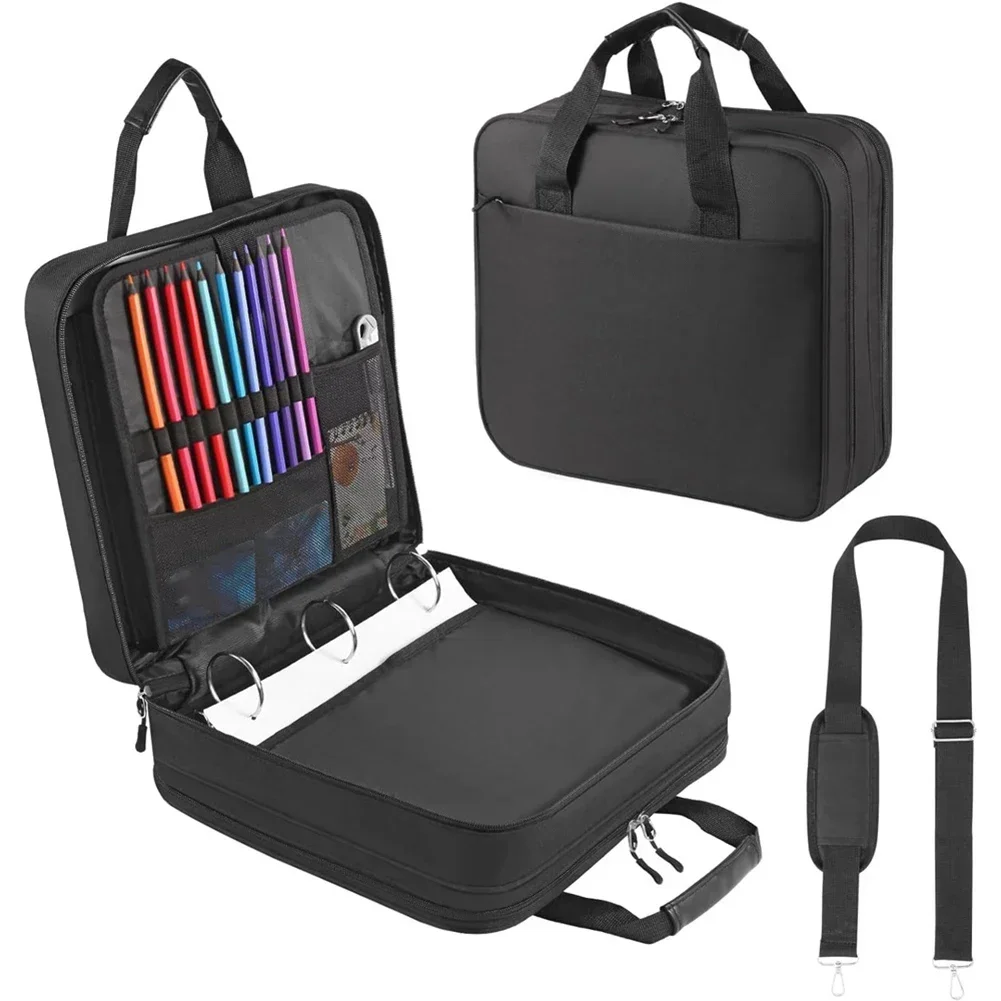 

1PC Loose-leaf Document Storage Bag 2Inch 3-Ring Zipper Binder With Shoulder Strap,D-Ring For Zip Up Binder 12*33*34.5cm