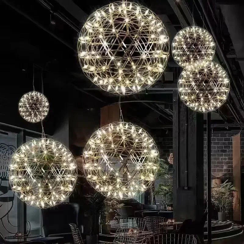 

Italy Designer Spark Ball Chandelier Modern luxury gold Metal Firework orb pendant light hotel villa living room shop star light