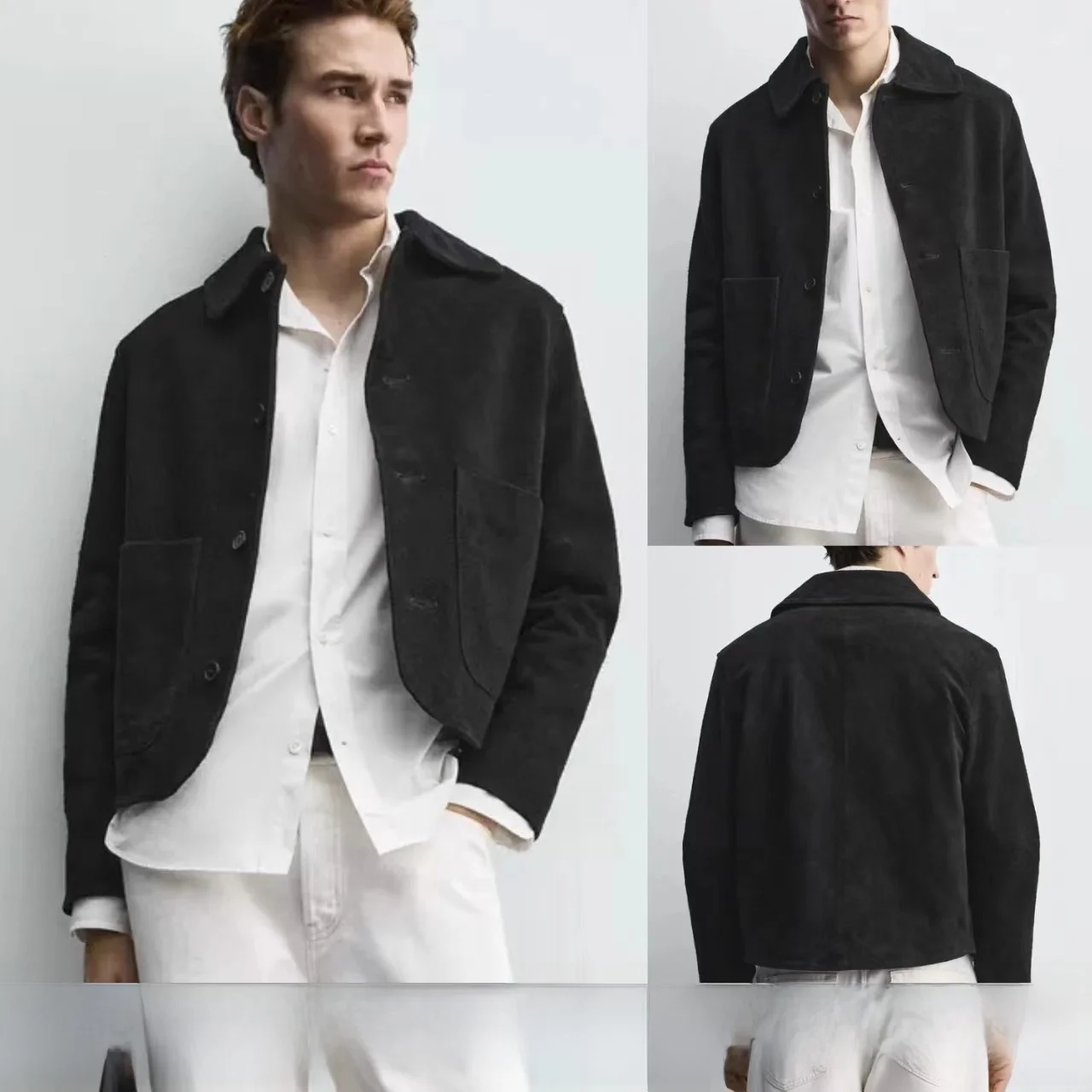 

Новая осенняя мужская куртка из искусственной замши с воротником, повседневная, с длинными рукавами, на пуговицах, приталенного кроя, молодежная, модная