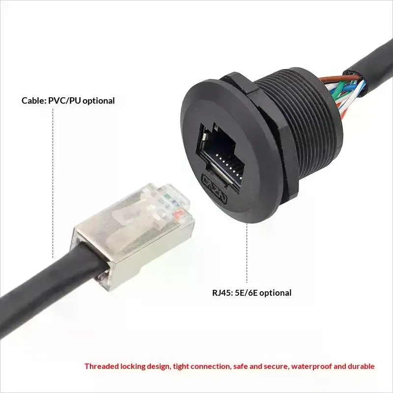 LR20 M20 Waterproof RJ45 Network Cable Connector 8P8C Cat6 Signal Adapter 0.3m To 1m Extension Network Wire With Cap