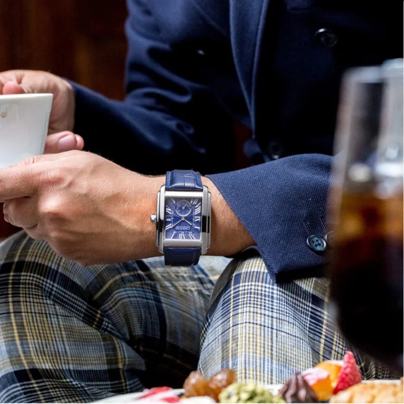 CHENXI 8216 ساعات كوارتز رجالية عادية أنيقة مربع الهاتفي مقاوم للماء حزام من الجلد تقويم بسيط رجال الأعمال ساعة اليد