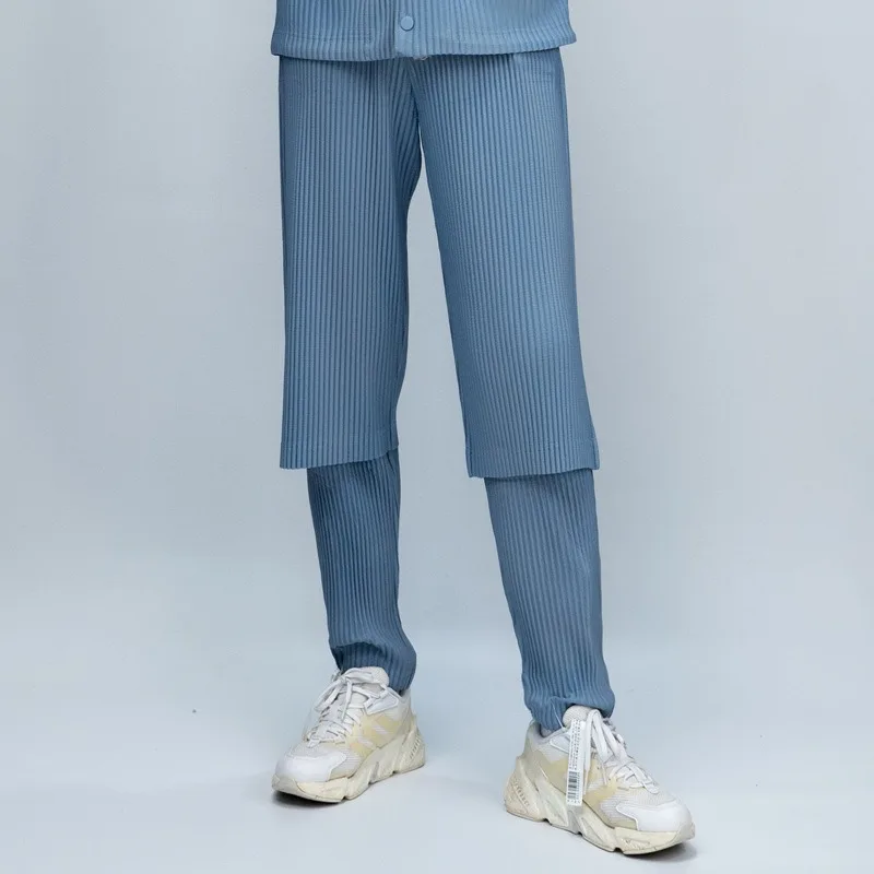 Miyake Pleated Japanese Casual Pants Men's Spring Summer Work Loose Teenage Sweatpants Simple Fashion Harem Pants
