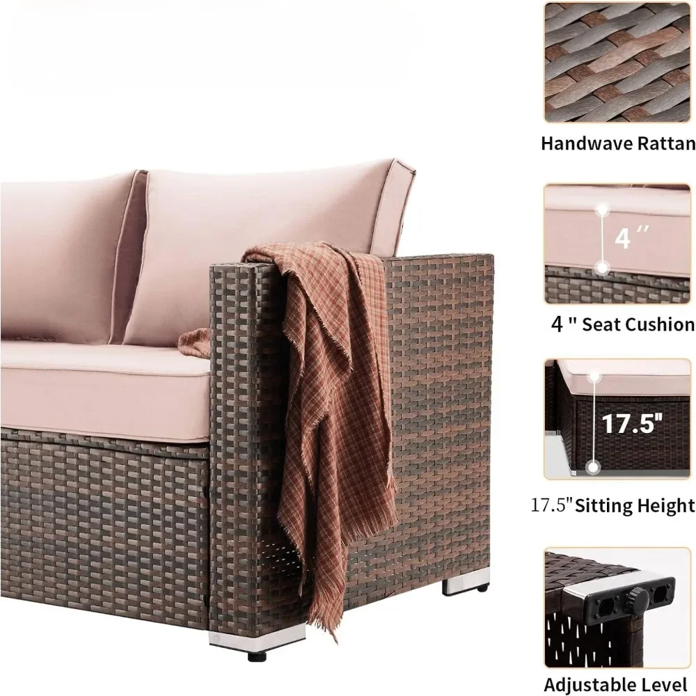 Juego de muebles modulares de mimbre para Patio exterior, conjunto de sofá seccional con mesa de centro, 7 piezas (Incluye funda de sofá)