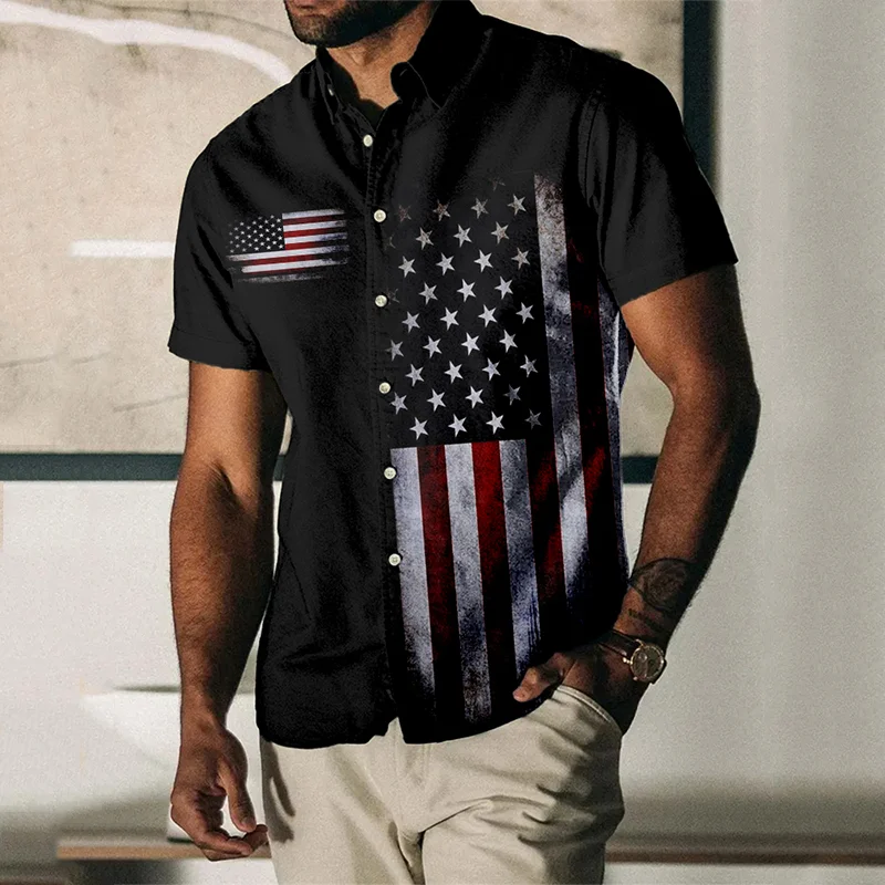 

Summer American Flag Eagle pattern 3D Print Men's Shirts Tops New Casual Fashion Beach Party Tops Short Sleeves Men Clothing