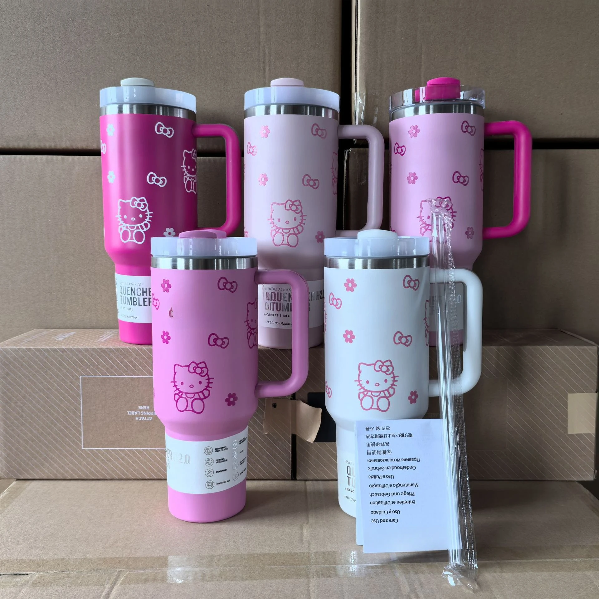 Sanrio New Hello Kitty 40oz Thermos Cute Cartoon Large Capacity Drink Coffee Handle Mug Fitness Ice Tyrant Cup Lnsulated Mug