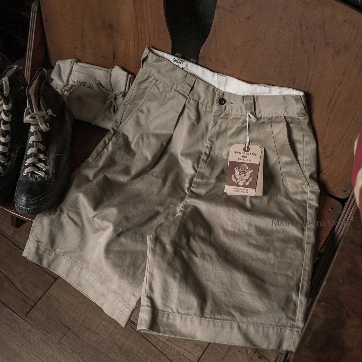

Bronson Army 1956 Khaki Shorts Men's Loose High Waist Loose Vintage Military Pants