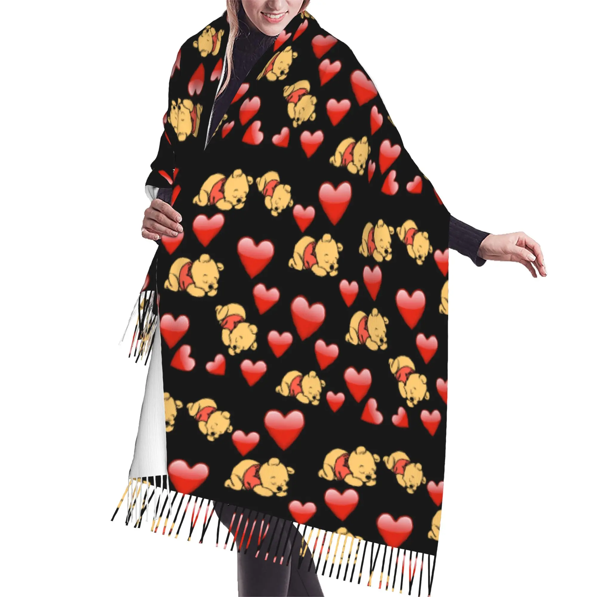 Custom Ladies Large Winnies Anime Poohes Scarves Women Winter Fall Soft Warm Tassel Shawl Wraps Bear Manga Scarf