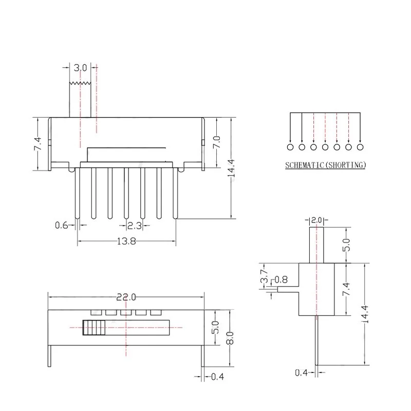 SS-15E01 five-position toggle switch 1P5T single-row 7-pin sliding switch power supply equipment five-position switching switch