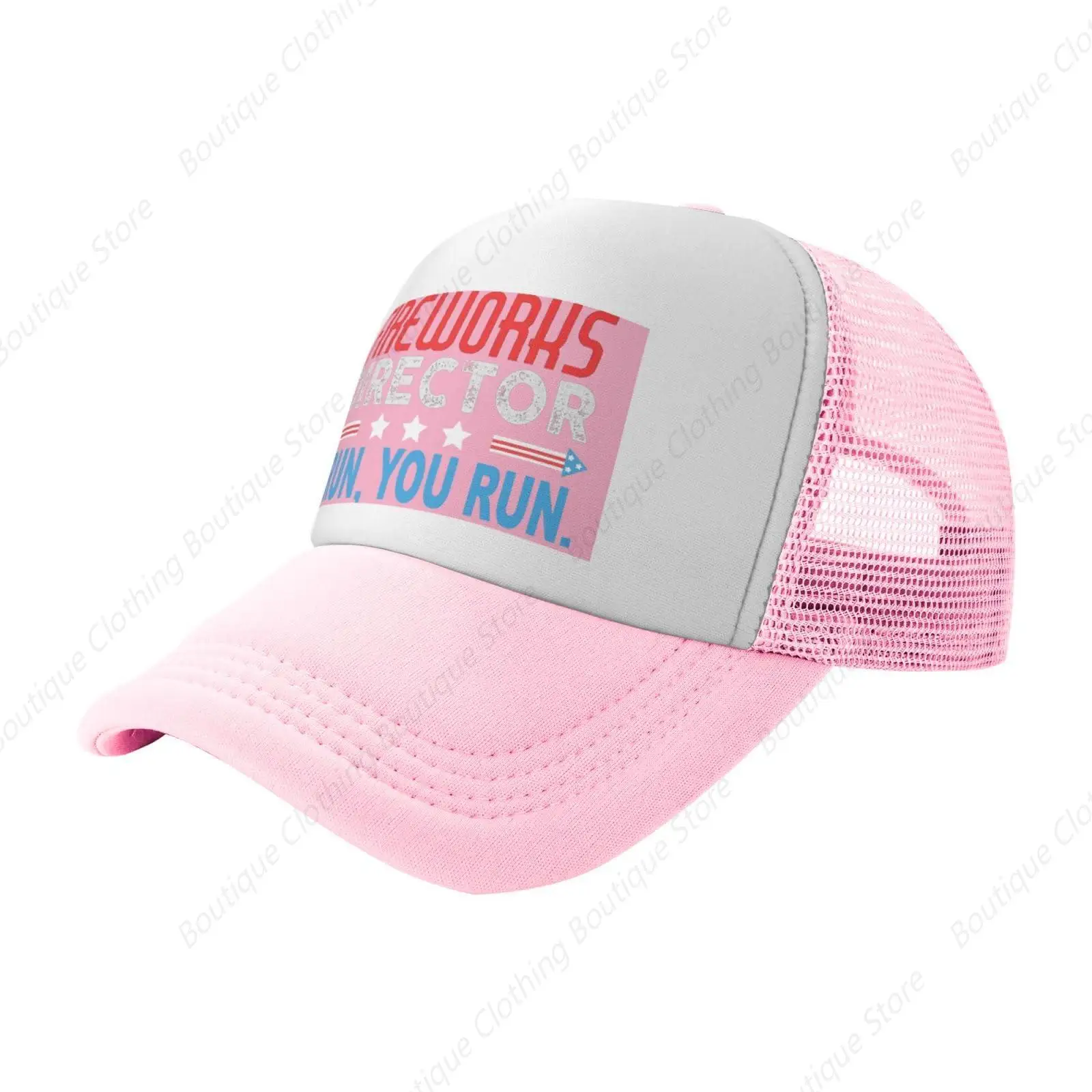 

Firework Director I Runs You Runs Breathable Mesh Baseball Cap Adjustable Lightweight Trucker Hat Pink