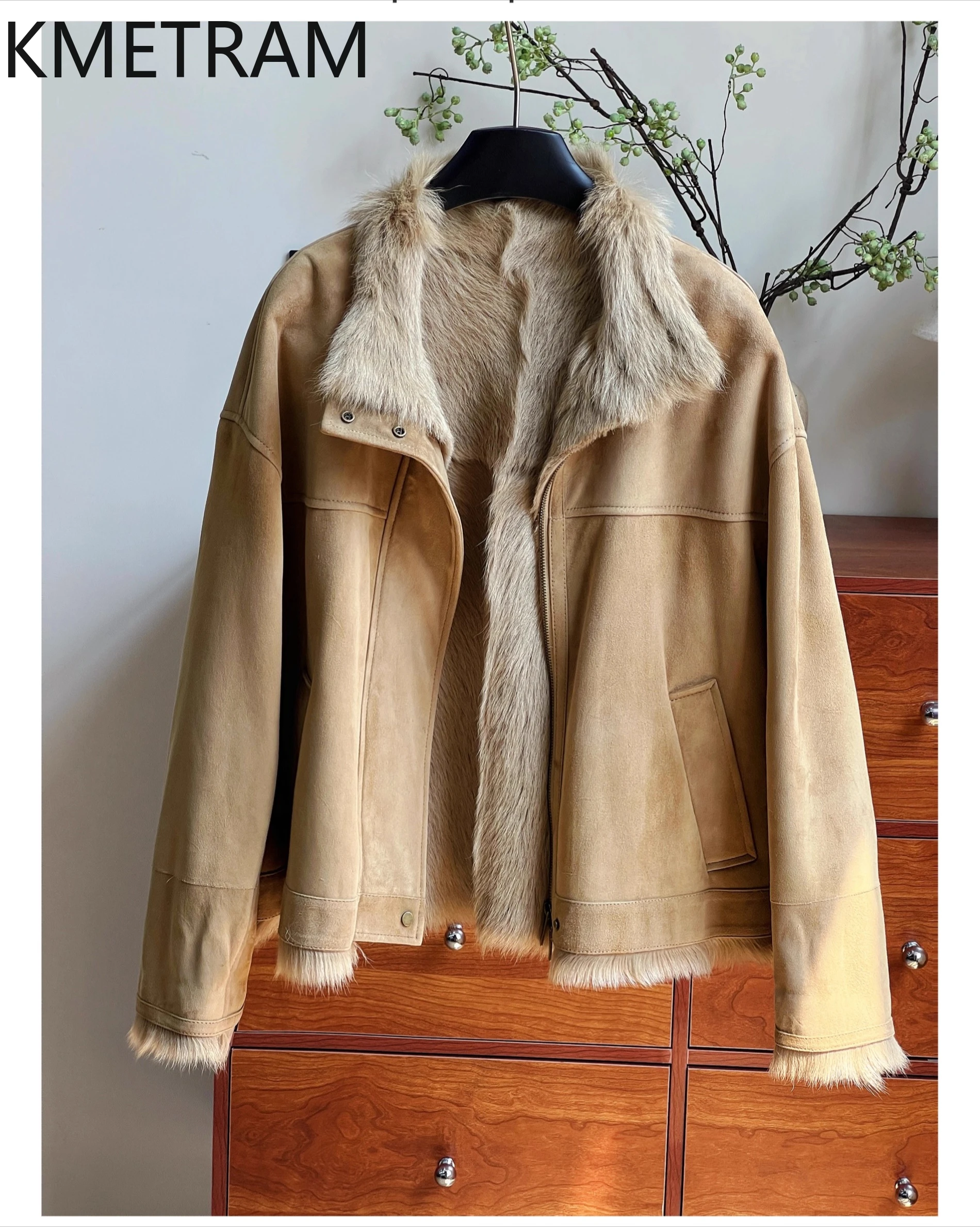 KMETRAM Natural Wool Goatskin Double Faced Fur Coat Woman Stand Collar Short Real Fur Jacket Winter Clothes 2025 шуба женская